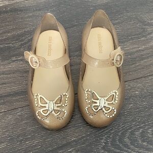 Mini Melissa Sparkling Gold Dress Shoes with Bow